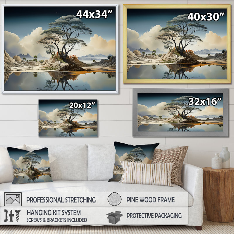Arbre surréalisme surréalisme IV - Art abstrait paysage, Cadre doré à coins fermés, H 30 po x l 40 po x P 1,5 po