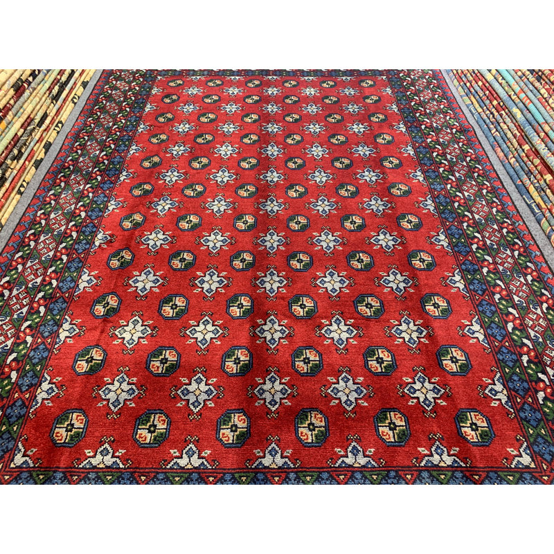 Tapis en laine fabriqué à la main 6,8 x 9,7 pi, tapis afghan Aqcha, tapis Bukhara
