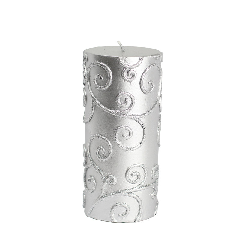 Bougie cylindrique sans parfum à volute, H 6 po x D 3 po, Argent, 1 bougie