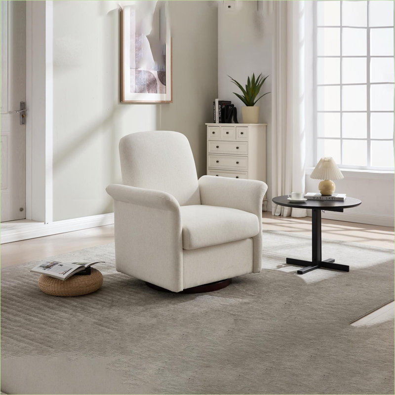 Fauteuil d'appoint pivotant moderne pour adultes, fauteuil en tonneau avec base en bois et sièges d'appoint, Beige