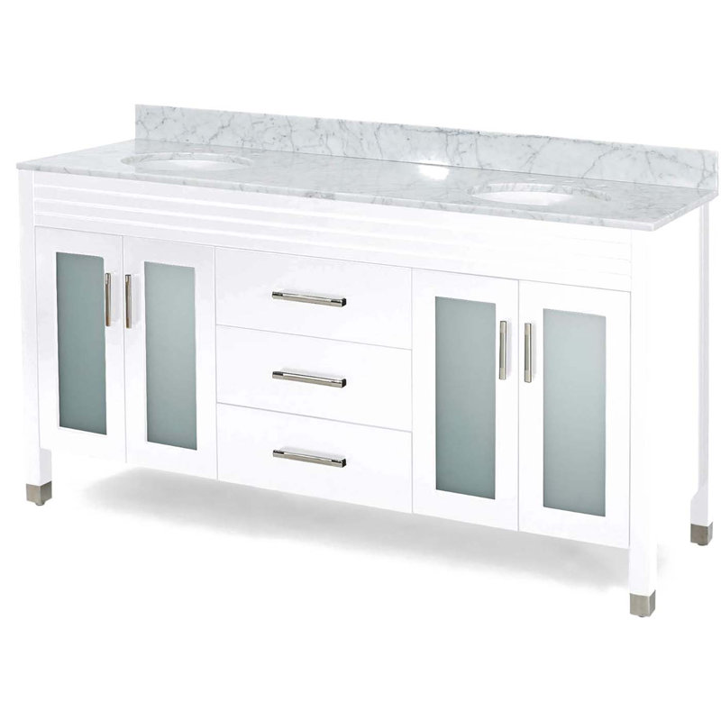 Meuble-lavabo double 73 po avec plateau en marbre Sheandra