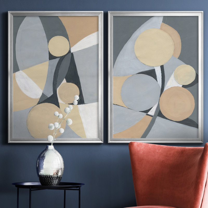 " Millenium I " 2 - Pieces, No Mat, Silver Framed Canvas, 30" H x 22" W x 1" D