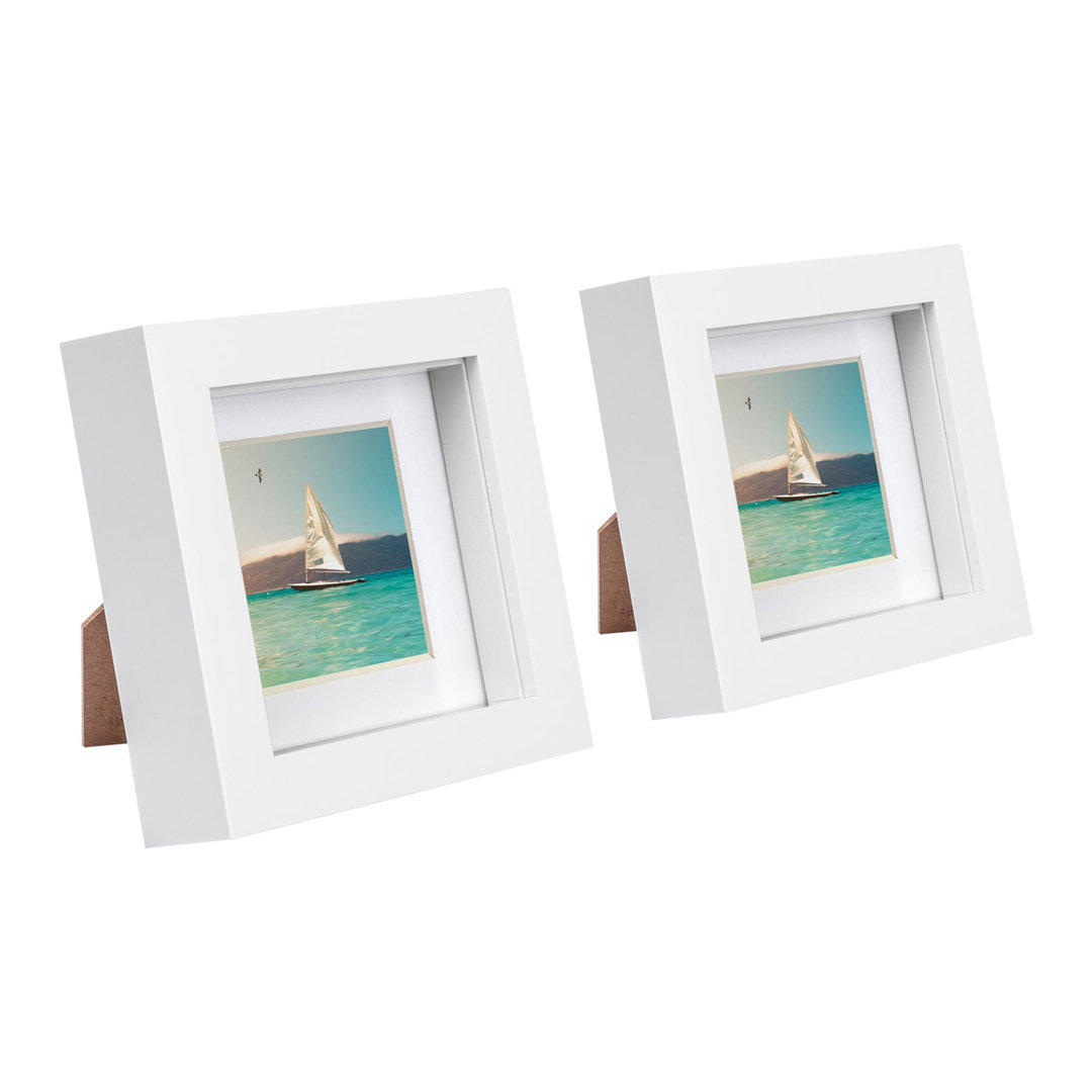 Nicola Spring - 4" x 4" White 3D Box Photo Frames - 2" x 2" Mount