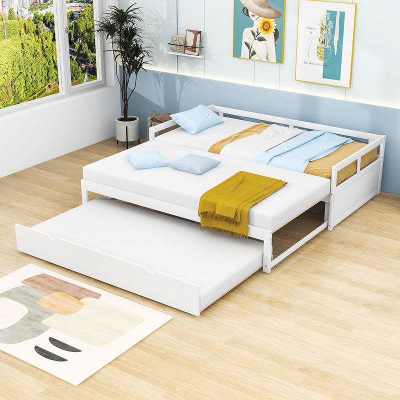 Twin Size Wooden Daybed with Trundle, White