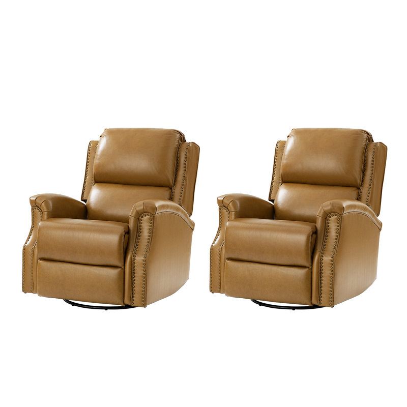 Andreas Traditional Genuine Leather Power Swivel Glider Recliner Set Of 2, Camel
