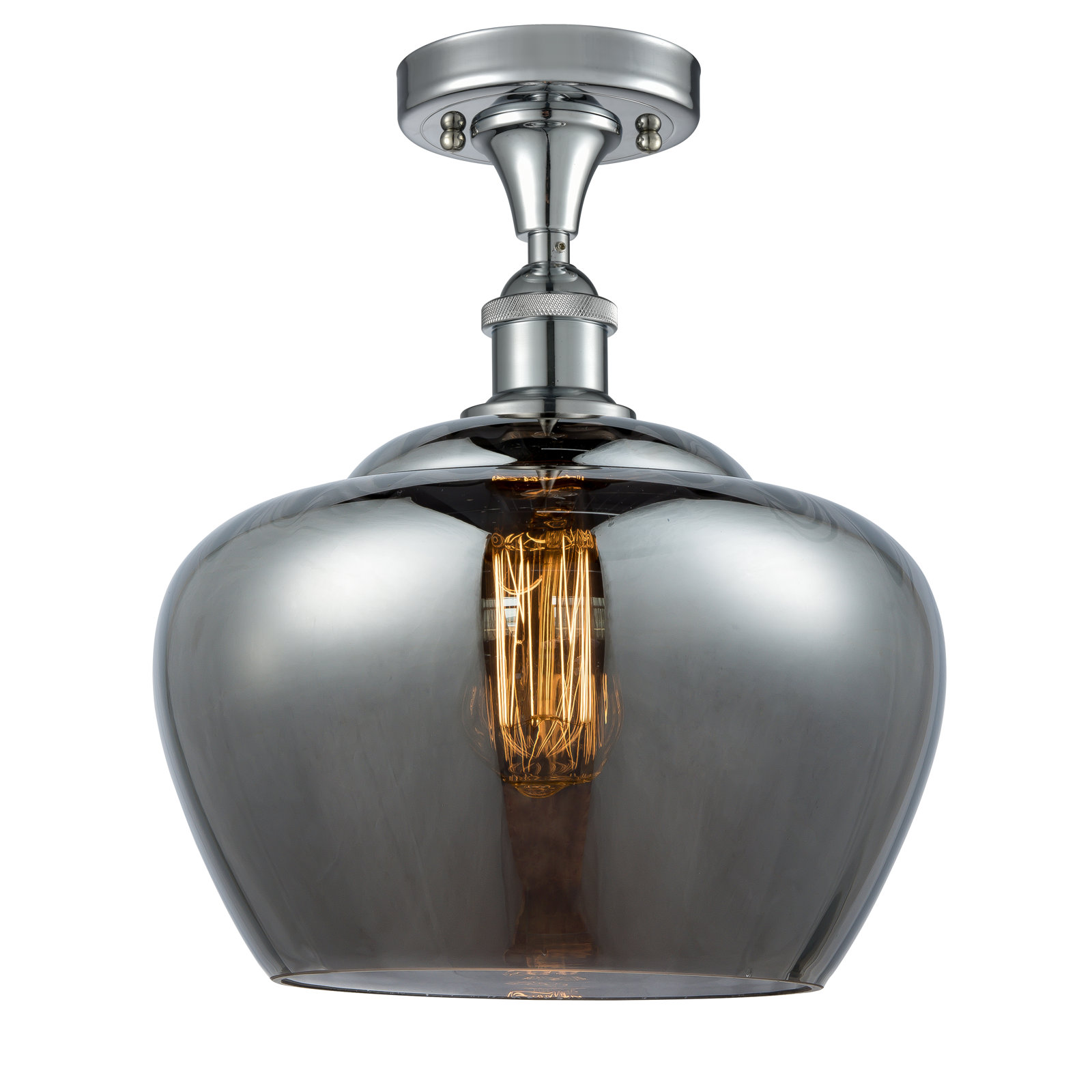 Renee Single Light Glass Semi Flush Mount, Plated Smoke, Incandescent, Polished Chrome