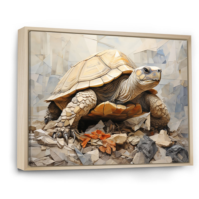 Tortue minimalisme sur toile, Cadre naturel flottant, H 16 po x l 32 po x P 1 po