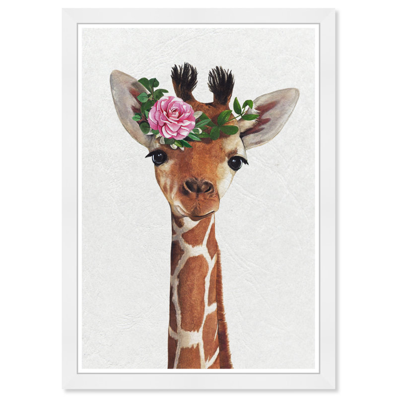 Art floral encadré de bébé girafe