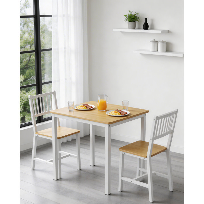 3-Piece Dining Set For Small Space, Modern Kitchen Table And 2 Chairs For Breakfast Nook, White, Natural