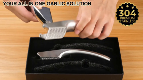 Garlic Press Stainless Steel - No Need to Peel Garlic Mincer Combo for Fine  and