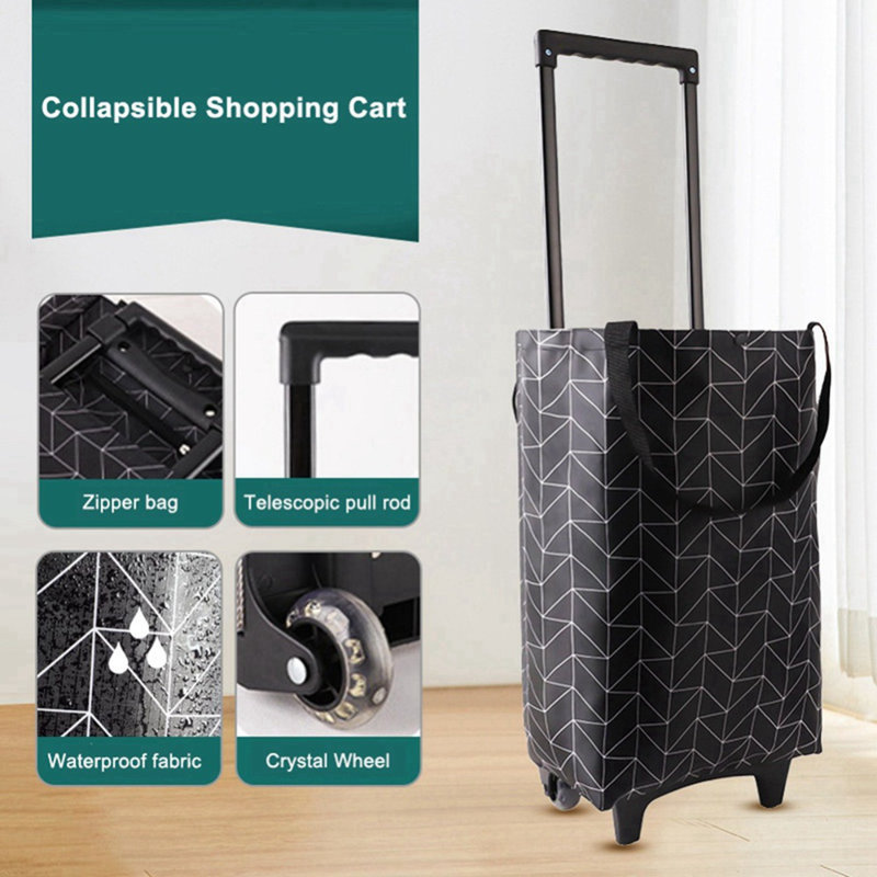 Small Collapsible Shopping Cart,Shopping Cart with Wheels,Folding Portable Bag,Waterproof Rolling Shopping Bag,Trolley Tote Bag Stair Climbing Cart for Traveling Shopping,Telescoping