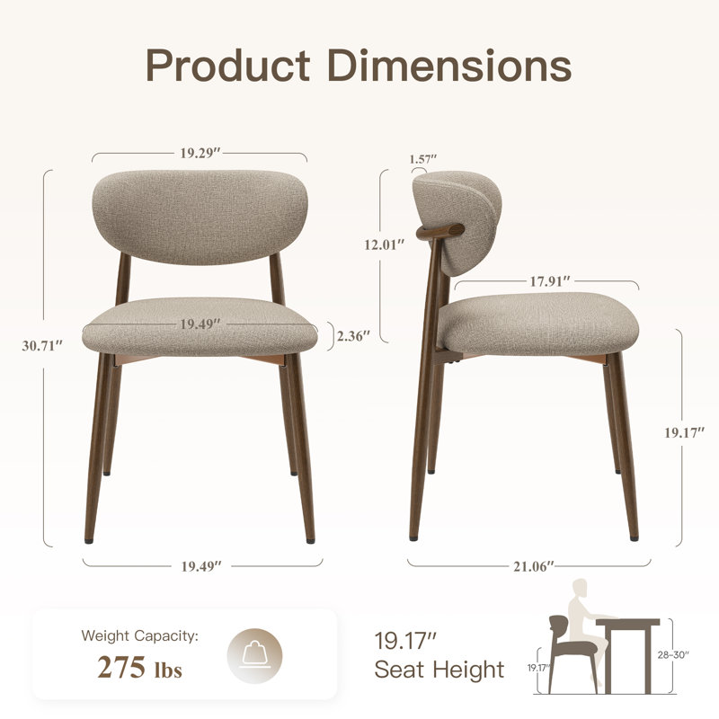 Chaise de salle à manger rembourrée avec structure en métal Westhampton, Gris clair