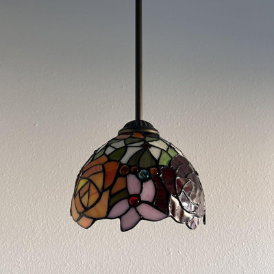 Mini ampoule à DEL Tiffany avec lumières suspendues en verre coloré et fleurs roses l 8 po x P 8 po x H 60 po