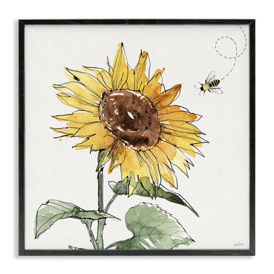 «Cheerful Sunflower Buzzing Bee» par Anne Tavoletti - Peinture sur bois
