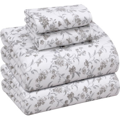 100% Cotton Flannel Sheet Set 4 Piece Warm Cozy Fall Sheets 16 inch Deep Pocket Bed Sheets
