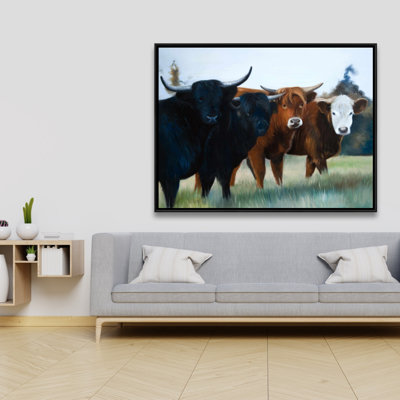 «Four Highland Cows», reproduction sur toile