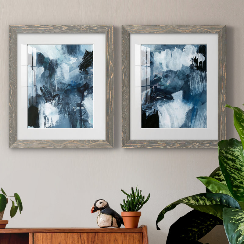 Composition in Blue I - ensemble de 2 reproductions d'art sur papier, H 24 po x l 36 po x P 1,5 po, Blanc