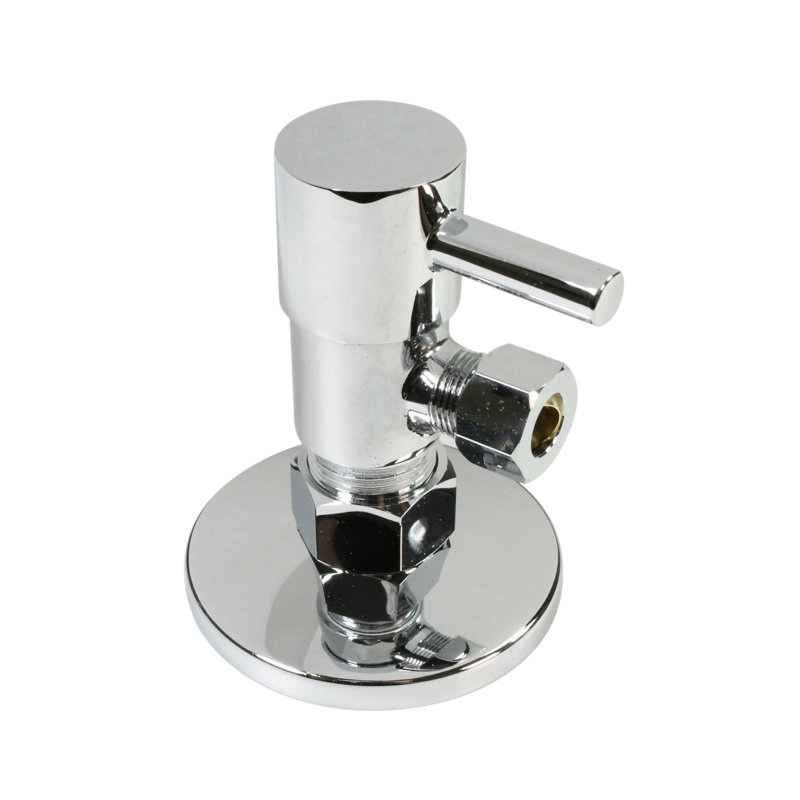Poignée ronde à levier 1/4 de tour à angle 1/2 po en cuivre x 3/8 po à compression, Nickel poli