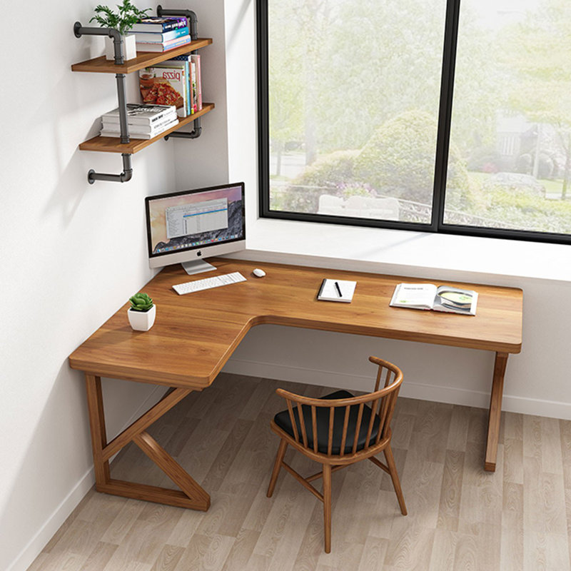 Bureaux en bois massif brun en forme de L, H 29,53 po x l 62,99 po x P 47,24 po, Retour à gauche