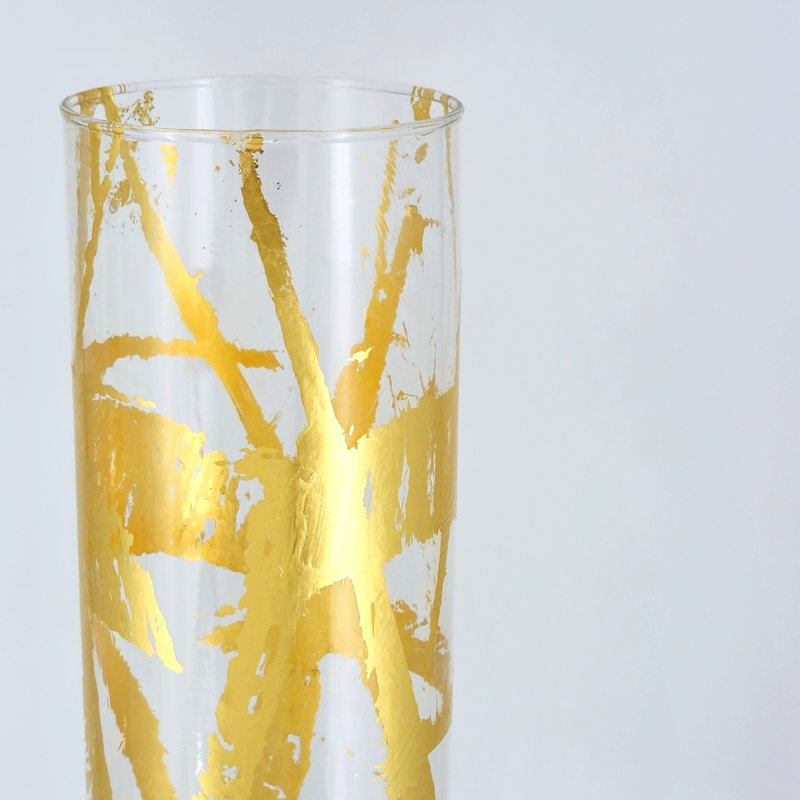 Vase en verre FLORA, Hauteur totale - 19,75 po, Transparent / Doré