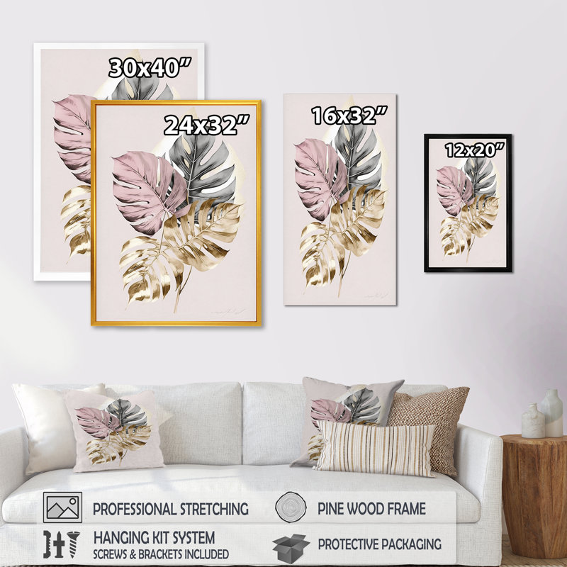Feuille V - reproduction sur toile, Impression noire sur toile encadrée, L 12 po x H 20 po