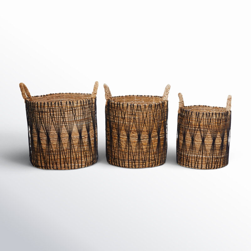 Banana Leaf Handmade String Detail Decorative and Functional Storage Basket with Handles