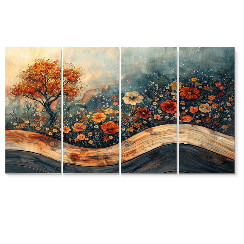 Caldanagh - Art mural fleurs sauvages - Art mural traditionnel sur toile 4 pièces, H 28 po x l 48 po