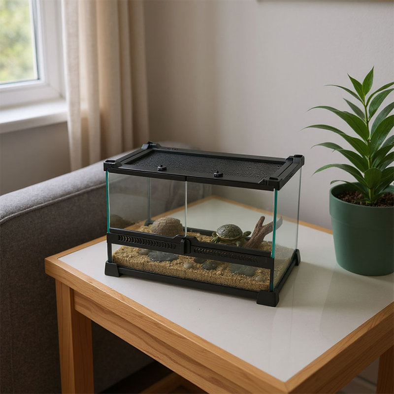 Double-Door Reptile Terrarium with Top Mesh Lid