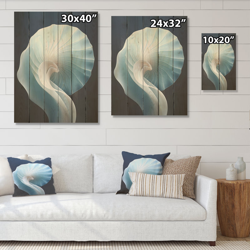 Abîme azur, Nautilus Spiral I - Nautilus, art sur bois de pin naturel, H 20 po x l 10 po