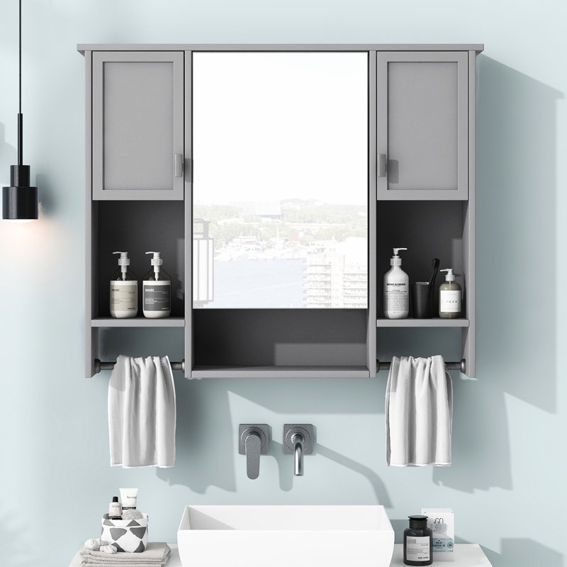 Wall Mounted Mirror Cabinet For Bathroom - 35'' X 28'' Ample Storage Grey Spacious