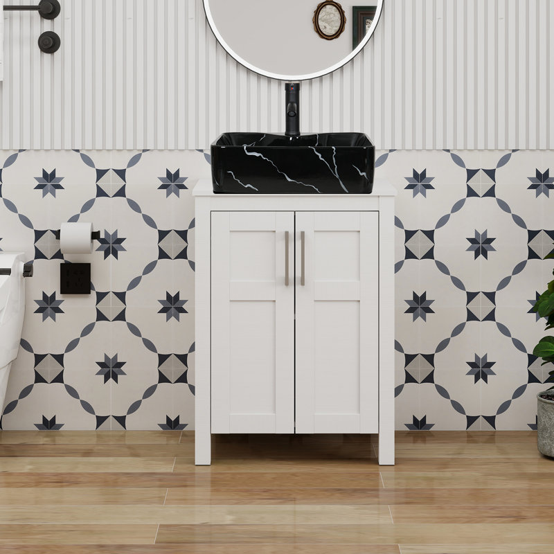 24'' Single Bathroom Vanity with Manufactured Wood Top, White