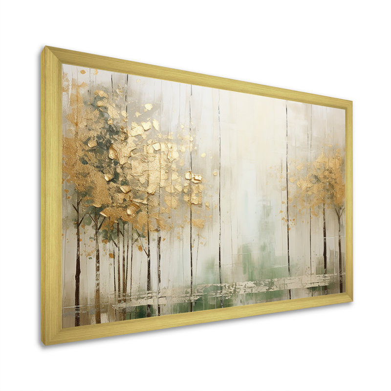 «Minimalisme beige et forêt dorée II», reproduction d'art sur toile, H 24 po x l 32 po x P 1 po, Cadre doré simple