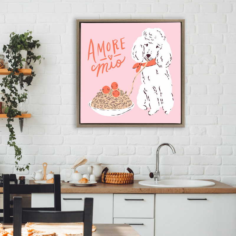 Cadre flottant Amore Mio Pasta Poodle, design par Krissy Mast, H 25 po x l 25 po, Cadre flottant orme Montalcino