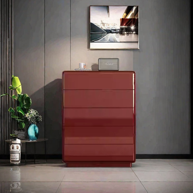 Commode de tiroir brillante sans poignée, Rouge
