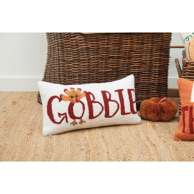 Gobble Thanksgiving Turkey Hooked Throw Pillow