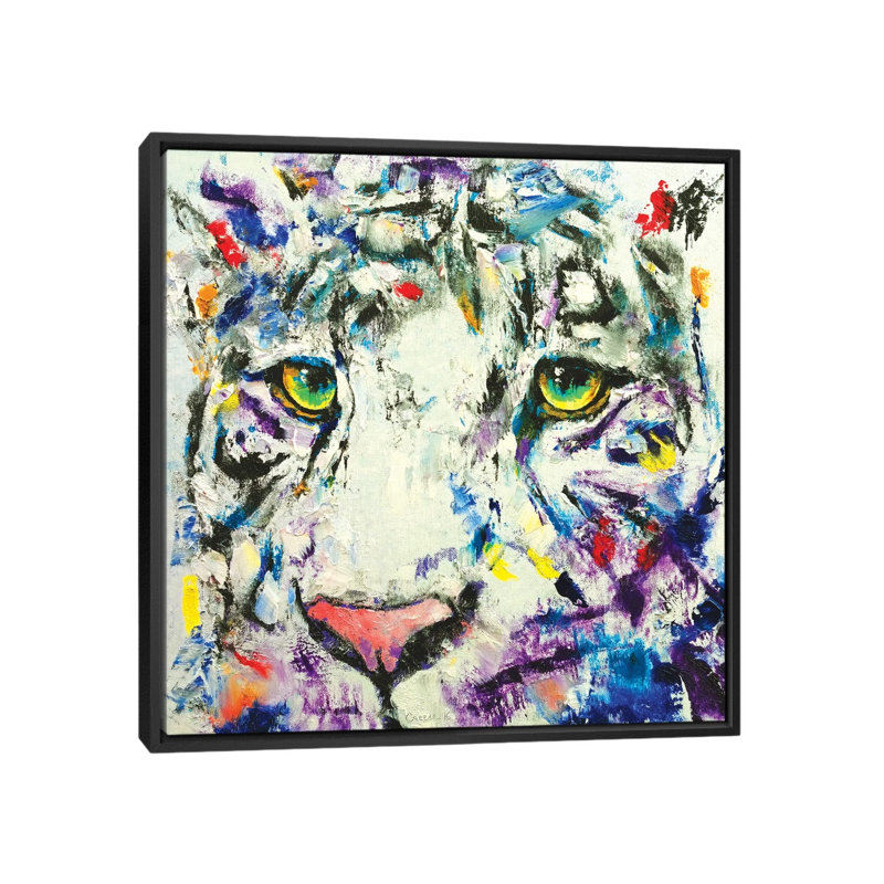« white tiger », impression sur toile, H 18 po x l 18 po x P 1,5 po, Toile avec cadre noir, Pas de tapis