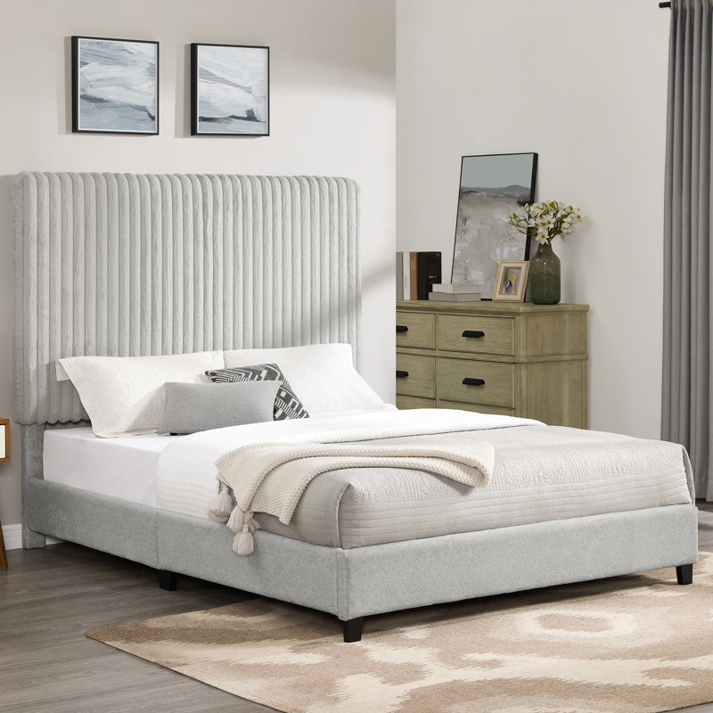 Lit pour grand lit avec revêtement - tissu plateforme gris pierre