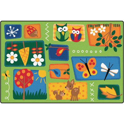 Tapis vert / jaune / rouge touffeté pour tout-petits Garden Animals