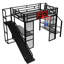 Lit mezzanine en métal noir avec bureau, garde-robe, cerceau, - Améliorant de la stabilité dans la chambre à coucher