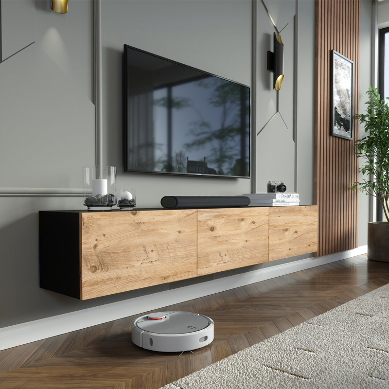 Meuble télé flottant moderne pour téléviseur de 80 po ou moins Colima, Latté chaud / noir