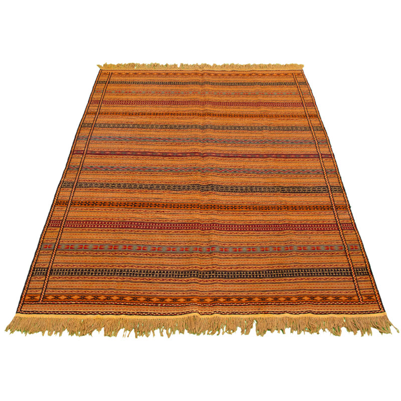 Tapis brun clair / orange / rouge en laine tissé à la main