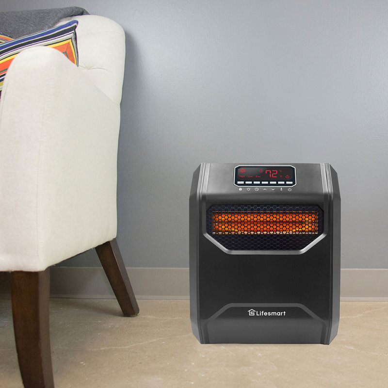 LifeSmart Portable 6 Element Infrared Space Heater with Remote Control, Timer in Black