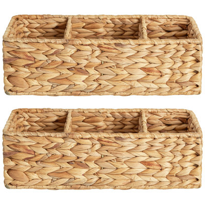 3-Section Water Hyacinth Wicker Storage Basket For Bathroom, Living Room, Kitchen, 2-Pack