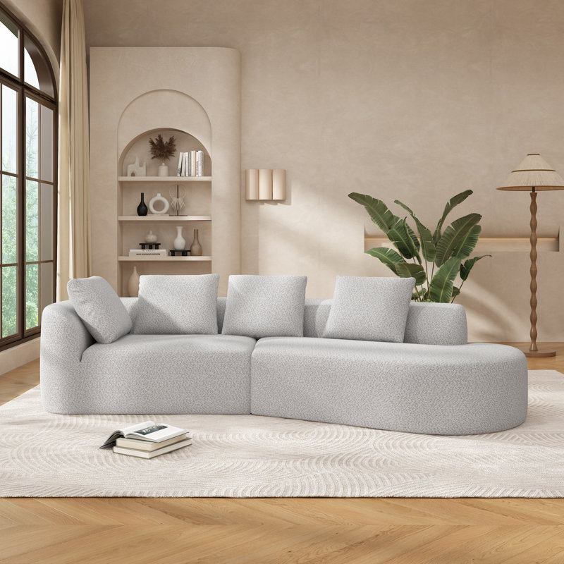 Lunford 116" Modern Curved Compression Boneless Sectional Sofa With Back Pillows, Wheat Polyester