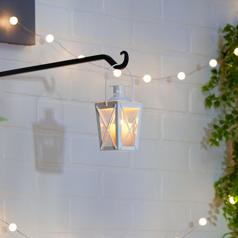 White Iron and Glass Hanging Candle Lantern Set
