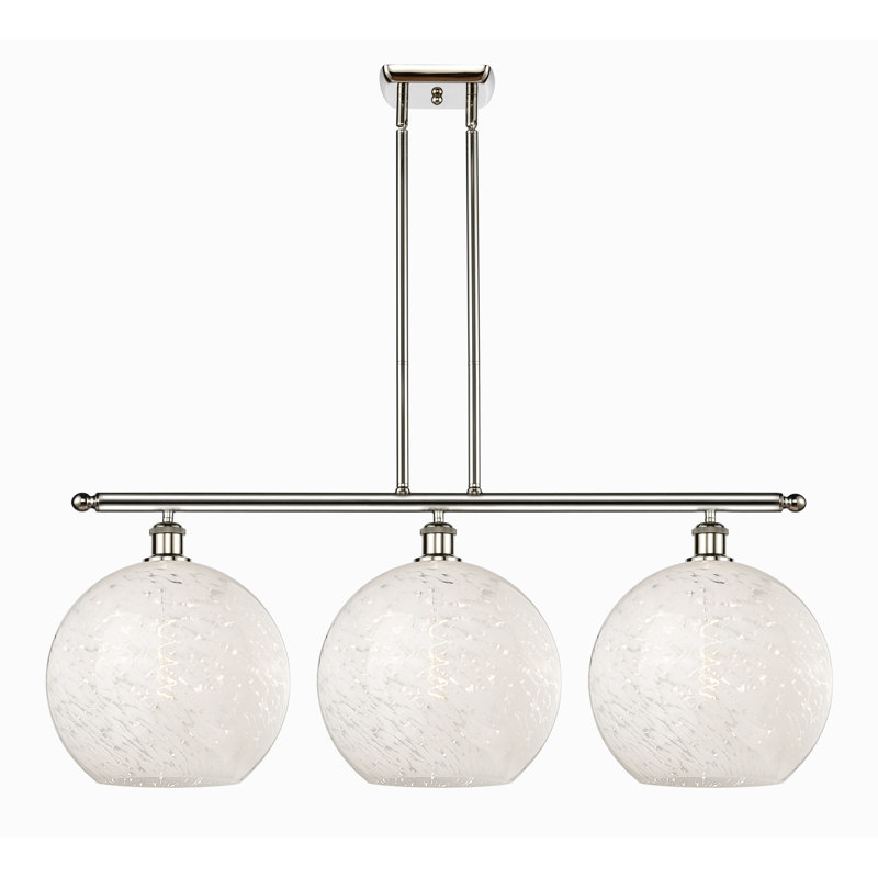 Luminaire suspendu pour îlot suspendu 3 lumières Ballston White Mouchette, H 14 po x l 38,5 po x P 12 po, Nickel poli