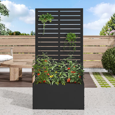 Outdoor Metal Rectangular Individual Planter Box with Trellis for Climbing Plants