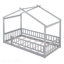 Structure de lit simple en bois avec clôture, pour enfants, adolescents, gris-150929170-150929175