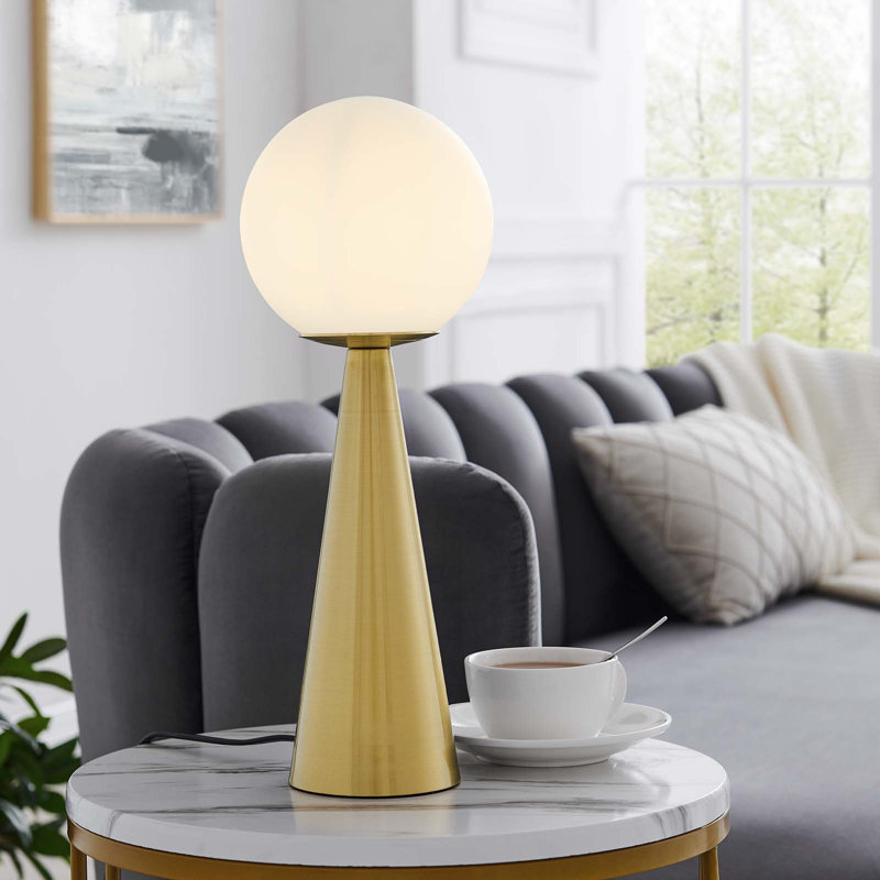 Modway Apex Glass Globe Glass Table Lamp, Satin Brass