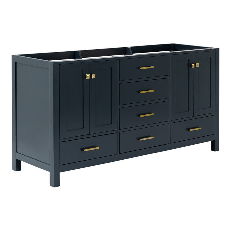 Meuble-lavabo double en bois massif de 66 à 67 po Panchuri, Bleu minuit